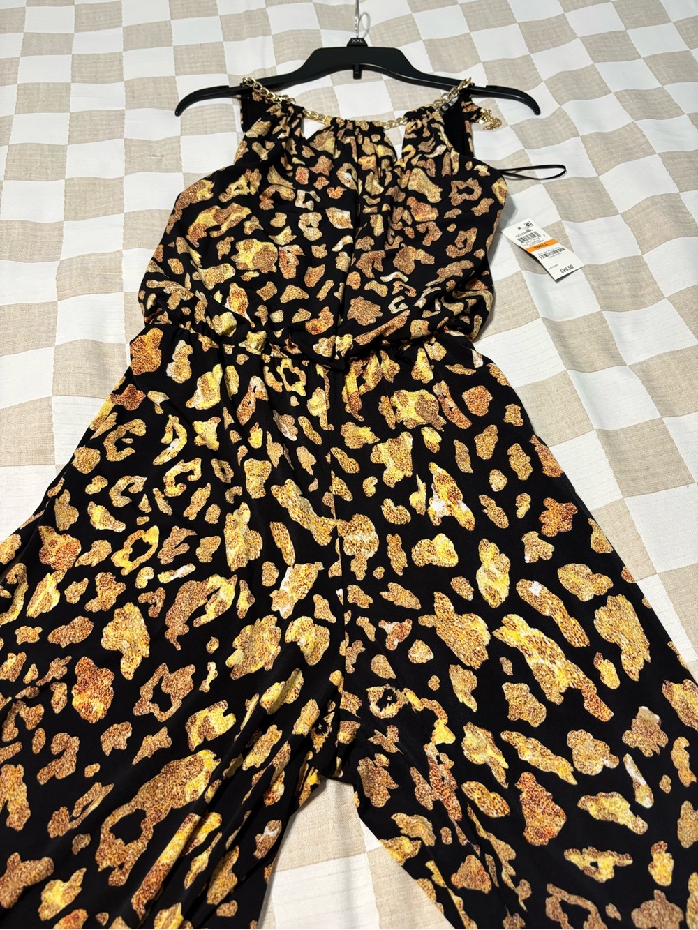 Black Jumpsuit with Gold Leopard Print